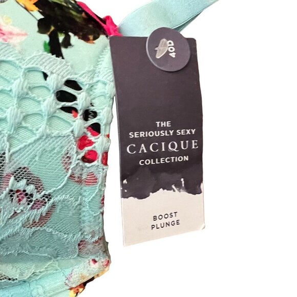CACIQUE NWT Lane Bryant Boost Plunge Lace Green Floral Racerback Bra Size 40D - Picture 9 of 10
